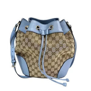 Gucci GG Canvas Bucket Bag signature monogram canvas blue leather